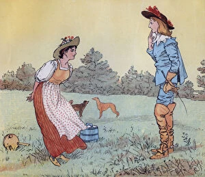 Then I can't marry you, my Pretty Maid! Illustration by Randolph Caldecott for the Nursery Rhyme '
