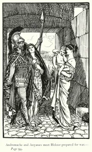 The Iliad: Andromache and Astyanax meet Hektor prepared for war (engraving) The Iliad: Andromache and Astyanax meet Hektor prepared for war (engraving)