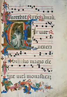 Illuminated initial with the figure of San Romualdo (Corale 8, c Illuminated initial with the figure of San Romualdo (Corale 8, c