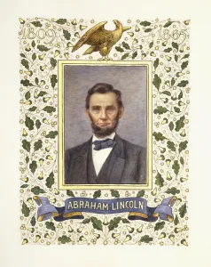 An illuminated page with a miniature portrait of Abraham Lincoln An illuminated page with a miniature portrait of Abraham Lincoln