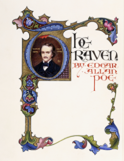 Illuminated title page from the book The Raven by Edgar Allan Poe Illuminated title page from the book The Raven by Edgar Allan Poe