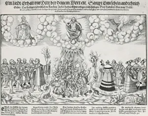 Illustation of Martin Luther's hymn asking for the help of God against the deadly work of the Pope (engraving) Illustation of Martin Luther's hymn asking for the help of God against the deadly work of the Pope (engraving)
