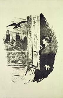 Hamburg Gallery: Illustration for The Raven, by Edgar Allen Poe, 1875 (litho)