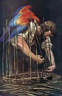 Illustration for Robinson Crusoe by Daniel Defoe (colour litho)