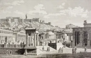 Imaginary view of the market place of Agora in Athens, ancient Greece, from El Imaginary view of the market place of Agora in Athens, ancient Greece, from El