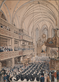 The inauguration of the city councillors in the Church of St. Nicholas, 1808 (pen & ink The inauguration of the city councillors in the Church of St. Nicholas, 1808 (pen & ink