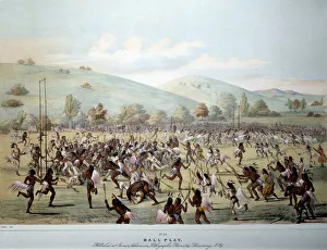 Indian of America: a ball game in a tribe of Red Skins. Print by George Catlin (1794-1872 Indian of America: a ball game in a tribe of Red Skins. Print by George Catlin (1794-1872
