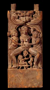 Indian art: representation of Mahamai, mother goddess, giving birth Indian art: representation of Mahamai, mother goddess, giving birth