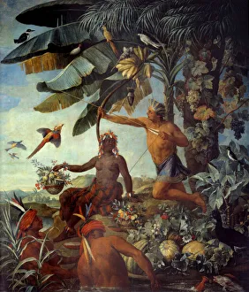Indian Fishers and Hunters Painting by Francois Desportes (1661-1743) 18th century Sun Indian Fishers and Hunters Painting by Francois Desportes (1661-1743) 18th century Sun
