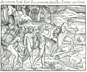 Indian Natives Making Fire After Hunting, engraved by Theodor de Bry (1525-75) (engraving) Indian Natives Making Fire After Hunting, engraved by Theodor de Bry (1525-75) (engraving)