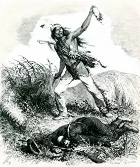 Indian Scalping the Dead Enemy, 1867 (engraving) (b/w photo)