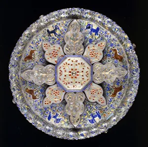 An Indian silver and inset jade sweetmeat dish, depicting lions An Indian silver and inset jade sweetmeat dish, depicting lions