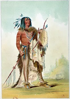 Indians of America: Portrait of an Indian chief who became a doctor holds a tam tam Indians of America: Portrait of an Indian chief who became a doctor holds a tam tam