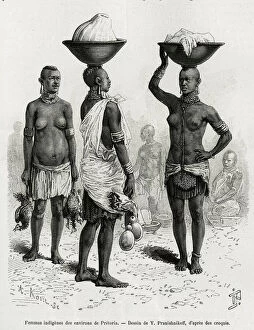 Pretoria Collection: Indigenous women in the vicinity of Pretoria. Engraving by Pranishnikoff