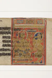 Indra orders Hanjhaigansesin to transfer the embryo, from the Kalpasutra Indra orders Hanjhaigansesin to transfer the embryo, from the Kalpasutra