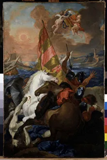 JEB4846092 The inhabitants of Aix rescuing Marseille against the Aragonese: The fleet of Alfonso V of Aragon (1394-1458) fires and sacked Marseille in 1423. Painting by Michel Francois Dandre Bardon (1700-1783). 18th century. Oil on canvas, 66 x 43 cm. Musee Granet, Aix en Provence. by Dandre-Bardon, Michel Francois (1700-83); 66x43 cm; Musee Granet, Aix-en-Provence, France; (add.info.: The inhabitants of Aix rescuing Marseille against the Aragonese: The fleet of Alfonso V of Aragon (1394-1458) fires and sacked Marseille in 1423. Painting by Michel Francois Dandre Bardon (1700-1783). 18th century. Oil on canvas, 66 x 43 cm. Musee Granet, Aix en Provence.); © Jean Bernard. All rights reserved 2022 The inhabitants of Aix rescuing Marseille against the Aragonese: The fleet of Alfonso V of Aragon (1394-1458) fires and sacked Marseille in 1423. Painting by Michel Francois Dandre Bardon (1700-1783). 18th century. Oil on canvas, 66 x 43 cm