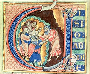 Images Dated 21st November 2005: Initial Letter V Visio Abdie, The Vision of Obadiah, from the Winchester Bible, c.1150-80 (vellum)