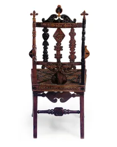 Inlaid and carved open armchair encoded with a patchwork of various phrases Inlaid and carved open armchair encoded with a patchwork of various phrases