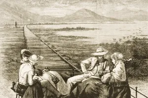 An inspection car on the Pacific Railway appraoching the Great Salt Lake, c.1880 (litho) An inspection car on the Pacific Railway appraoching the Great Salt Lake, c.1880 (litho)