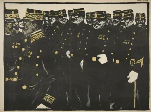 Inspection of a line of police officers, illustration from L'assiette au Beurre Inspection of a line of police officers, illustration from L'assiette au Beurre