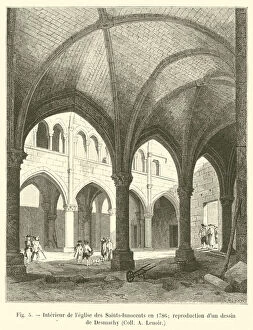 Interieur de l'eglise des Saints-Innocents en 1786; reproduction d'un dessin de Desmachy