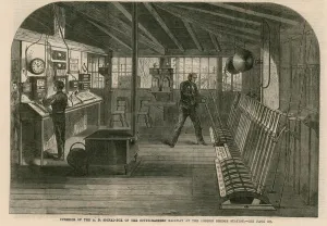 Interior of the A, B, Signal box of the South-Eastern Railway at the London Bridge station (engraving) Interior of the A, B, Signal box of the South-Eastern Railway at the London Bridge station (engraving)
