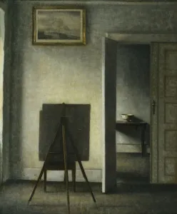 Artists Studio Gallery: An Interior with the Artists Easel, (oil on canvas)
