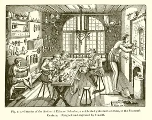 Interior of the Atelier of Etienne Delaulne, a celebrated Goldsmith of Paris Interior of the Atelier of Etienne Delaulne, a celebrated Goldsmith of Paris