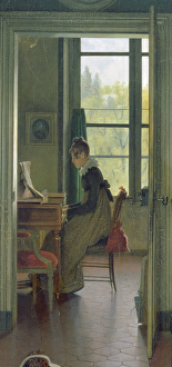 Interior of a Dining Room, detail of a woman playing the piano in the next room, 1816 Interior of a Dining Room, detail of a woman playing the piano in the next room, 1816