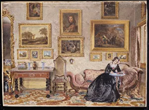 Interior of a Drawing Room with a Lady at her Writing Desk (w/c & pencil on paper) Interior of a Drawing Room with a Lady at her Writing Desk (w/c & pencil on paper)