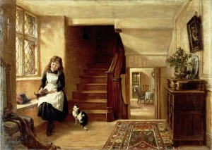 An Interior with a Girl Playing with Cats (oil on canvas) An Interior with a Girl Playing with Cats (oil on canvas)