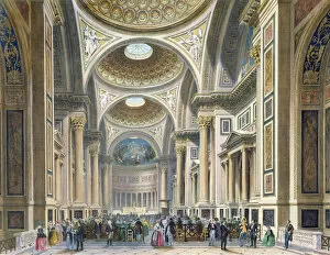 Interior of La Madeleine, Paris (colour litho)