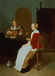 An interior with a lute player and a woman holding a parrot An interior with a lute player and a woman holding a parrot