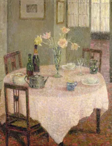 Interior with a Pink Tablecloth (oil on canvas) Interior with a Pink Tablecloth (oil on canvas)