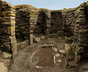 Interior a of round house, Jarlshof, prehistoric Norse settlement, Shetland, Scotland, UK (photo)