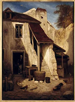 Interior of rustic courtyard in Fontainebleau Painting by Alexandre Gabriel Decamps Interior of rustic courtyard in Fontainebleau Painting by Alexandre Gabriel Decamps