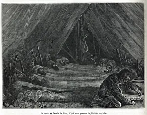 The interior of the tent on the ice floe, drawing by Riou The interior of the tent on the ice floe, drawing by Riou
