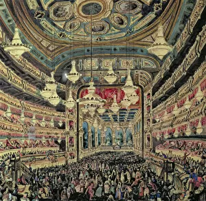 Interior view of the Great Lyceum during a carnival before the fire which destroyed the theatre (oil on canvas)