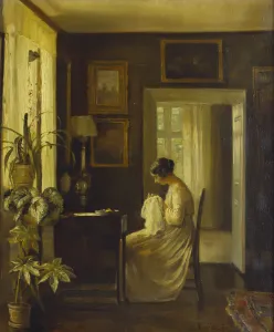 An Interior with a Woman Sewing (oil on canvas) An Interior with a Woman Sewing (oil on canvas)