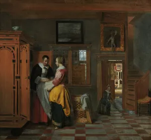 Interior with Women beside a Linen Cupboard, 1663 (oil on canvas) Interior with Women beside a Linen Cupboard, 1663 (oil on canvas)
