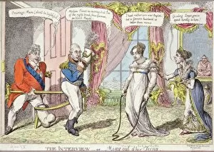 Suitor Gallery: The Interview or Miss out of her Teens, 1816 (colour etching)