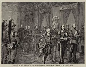 Investiture of King Humbert IV of Italy with the Order of the Garter, the Procession in the Quirinal Palace (engraving)