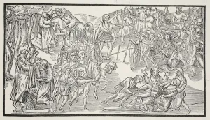 An Irish Chief's Last Fight, 1581 (woodcut) (sepia photo) An Irish Chief's Last Fight, 1581 (woodcut) (sepia photo)