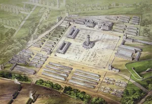 Isometric View of the New Metropolitan Cattle Market, 1855 (colour litho) Isometric View of the New Metropolitan Cattle Market, 1855 (colour litho)