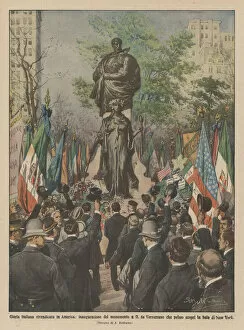 Italian glory claimed in America, inauguration of the monument to G da Verrazzano that first... (colour litho)