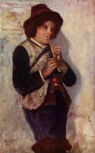 An Italian shepherd boy playing a pipe (colour litho) An Italian shepherd boy playing a pipe (colour litho)