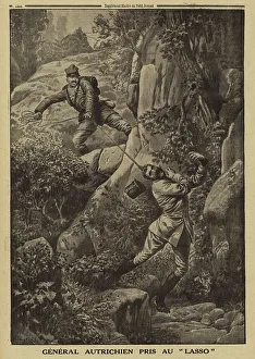 1914 1918 Wwi Ww One Gallery: Italian soldier using a lasso to capture an Austrian general, World War I, 1915 (litho)