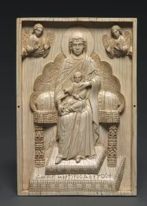 Ivory Plaque with Enthroned Mother of God ('The Stroganoff Ivory') Ivory Plaque with Enthroned Mother of God ('The Stroganoff Ivory')