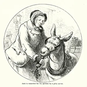 Jack is rewarded for his services by a juicy carrot (engraving) Jack is rewarded for his services by a juicy carrot (engraving)