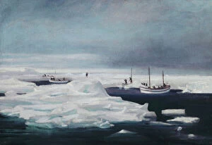British Artist Gallery: The James Caird, Dudley Docker and Stancomb Wills Moored to the Ice-floe in the Weddell